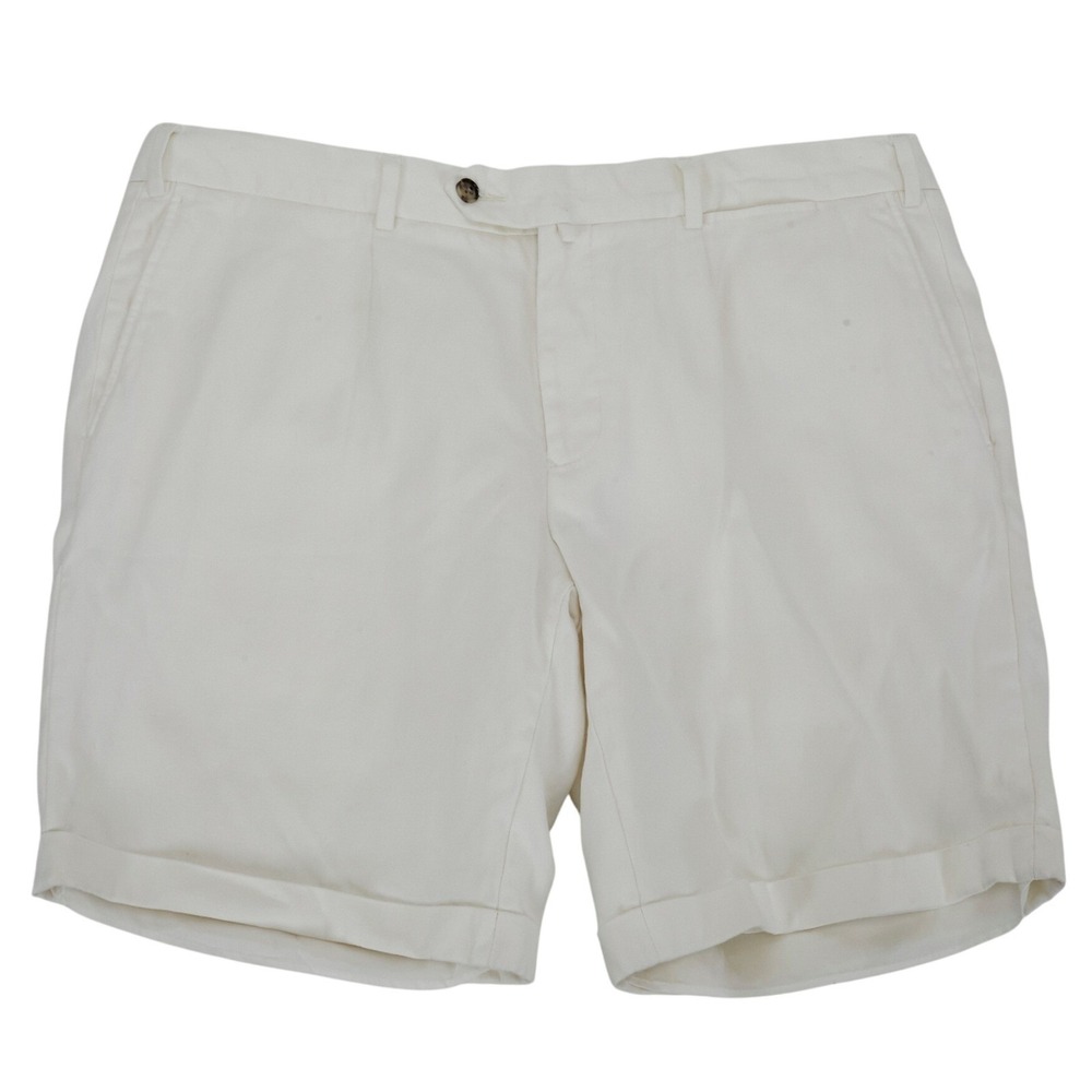 Suitsupply Shorts Mens 40 White Bennington Pleat Cotton Linen Herringbone Fit 37